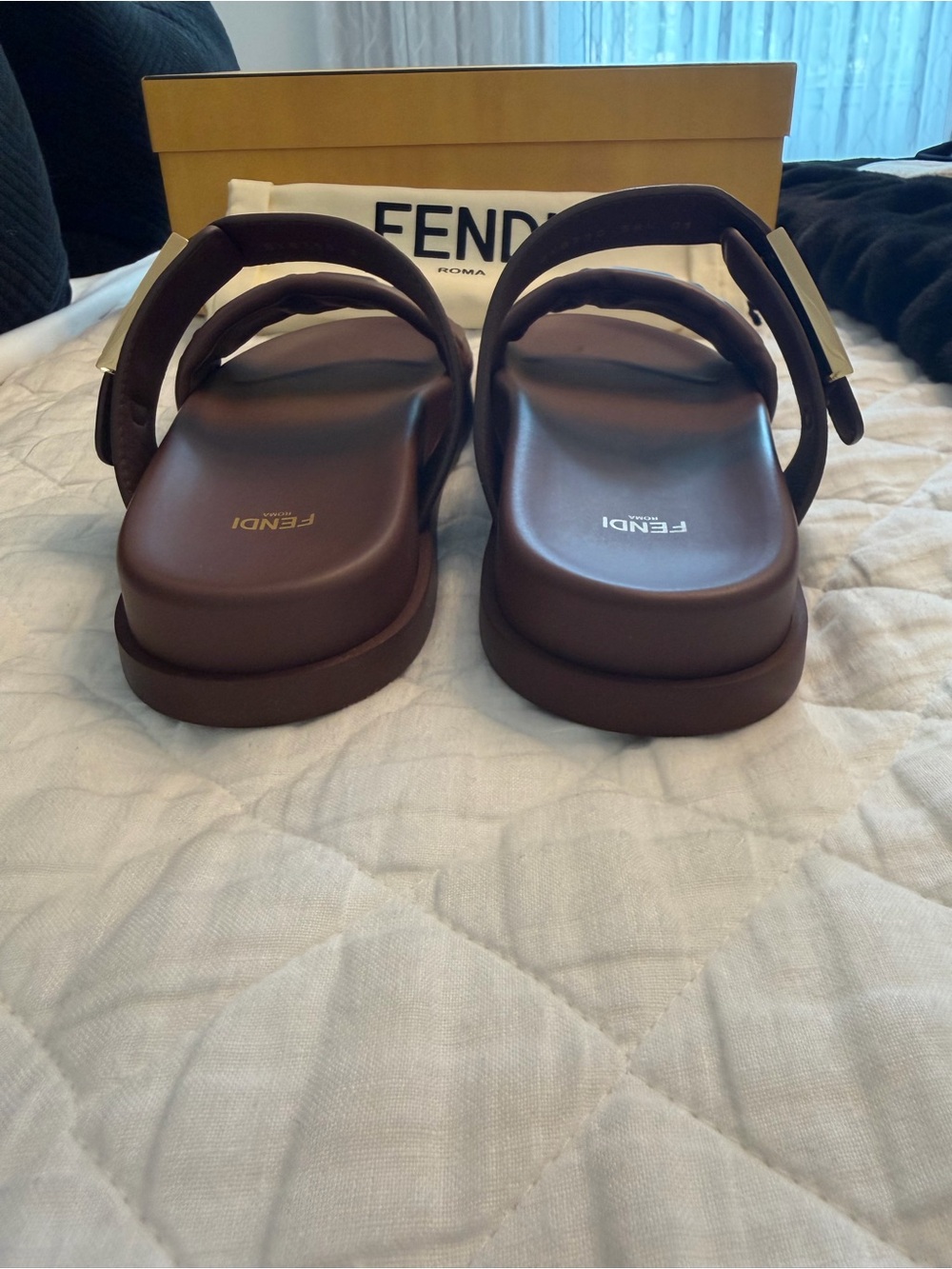 Fendi FF FeelsBrown Logo Slide Sandals - Picture 2 of 6